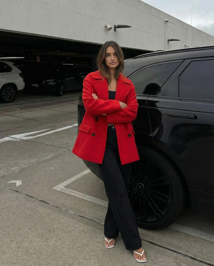 Weronika | Długi płaszcz dwurzędowy o eleganckim kroju