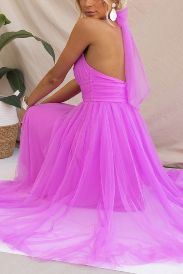 Kaminski | Elegancka tiulowa sukienka midi z dekoltem halter