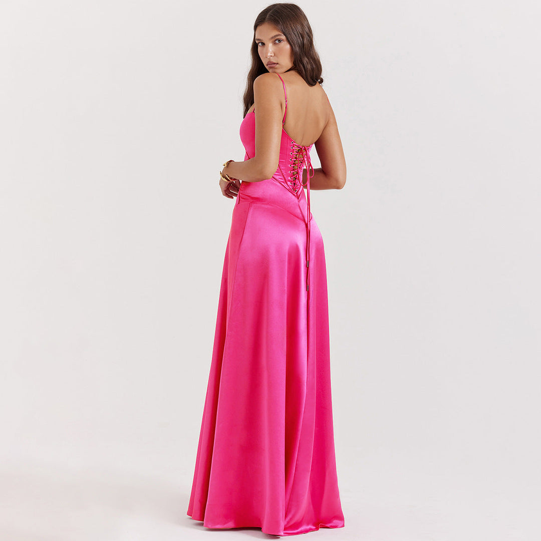 Olivia | Elegancka sukienka satynowa maxi z wiązaniem na plecach