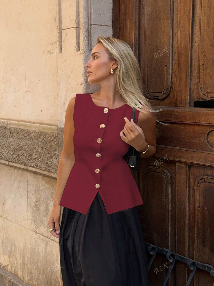 Bożydara | Elegancki bezrękawnik damski z ozdobnymi guzikami
