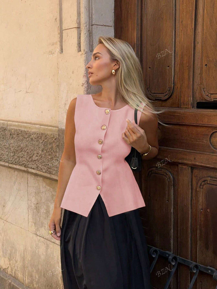 Bożydara | Elegancki bezrękawnik damski z ozdobnymi guzikami