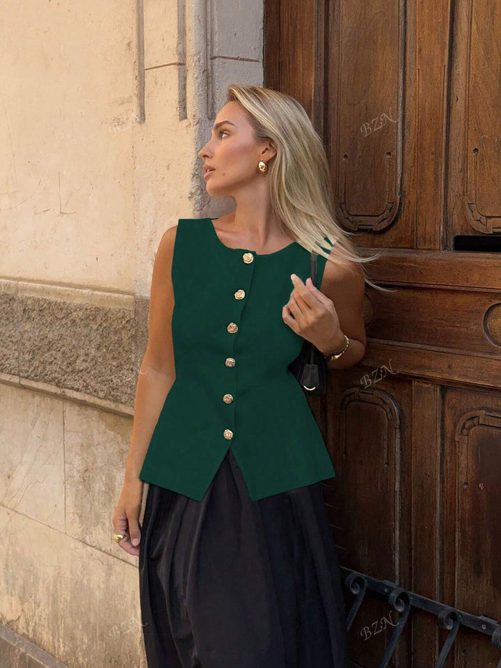 Bożydara | Elegancki bezrękawnik damski z ozdobnymi guzikami
