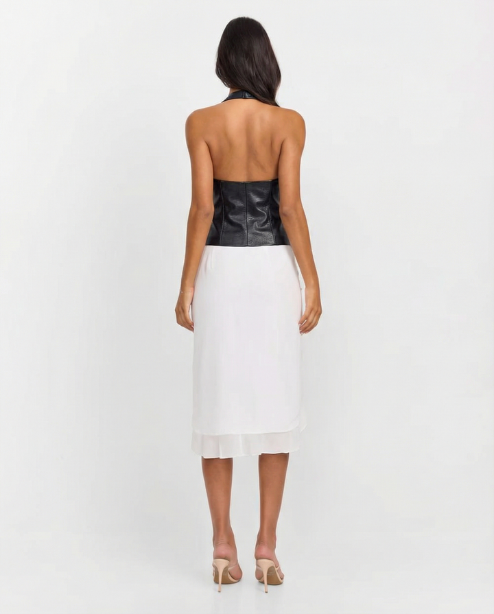 Zelmira | Gorsetowy top z ekoskóry z dekoltem halter