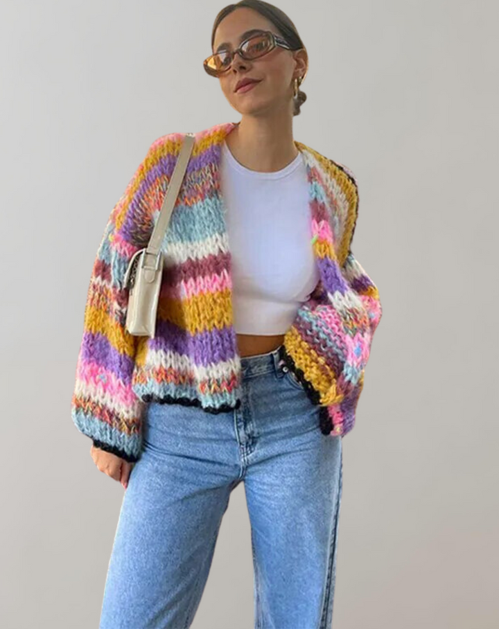 Kolorowy sweter damski z otwartym przodem – Ylva