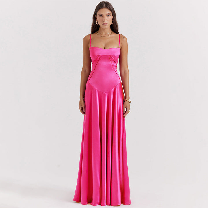 Olivia | Elegancka sukienka satynowa maxi z wiązaniem na plecach