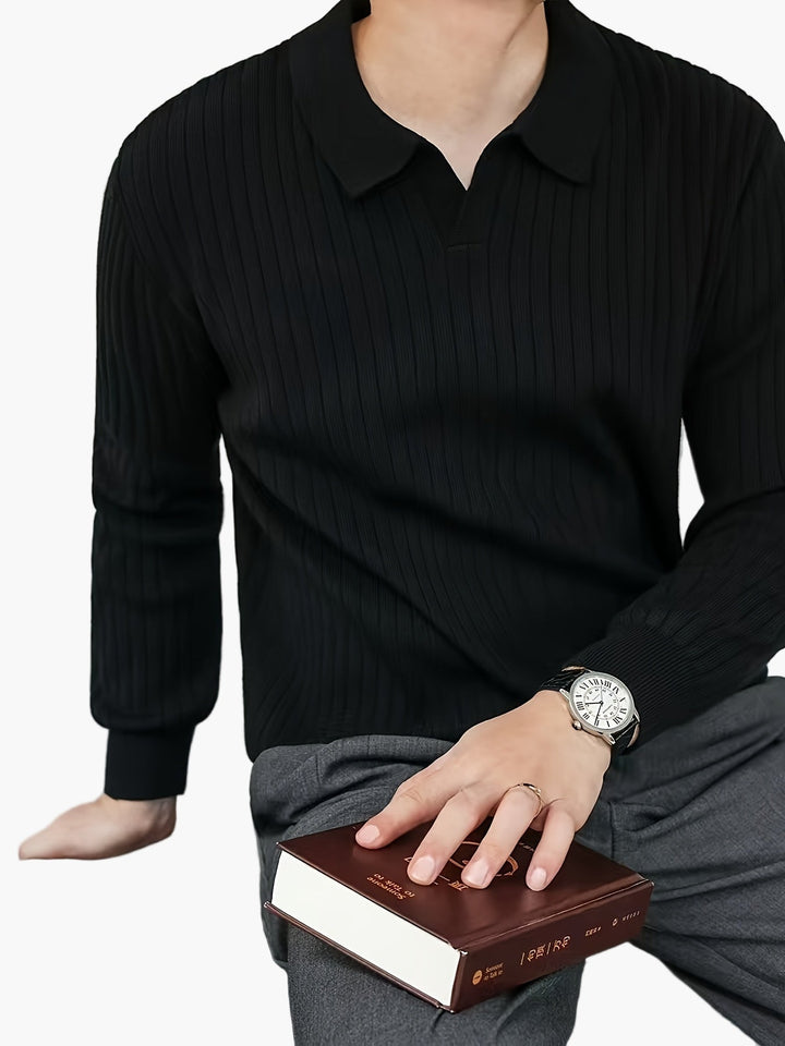 Jakub | Męska koszulka polo dzianinowa z strukturą prążkowaną – Elegancki styl casualowy na co dzień i do biura