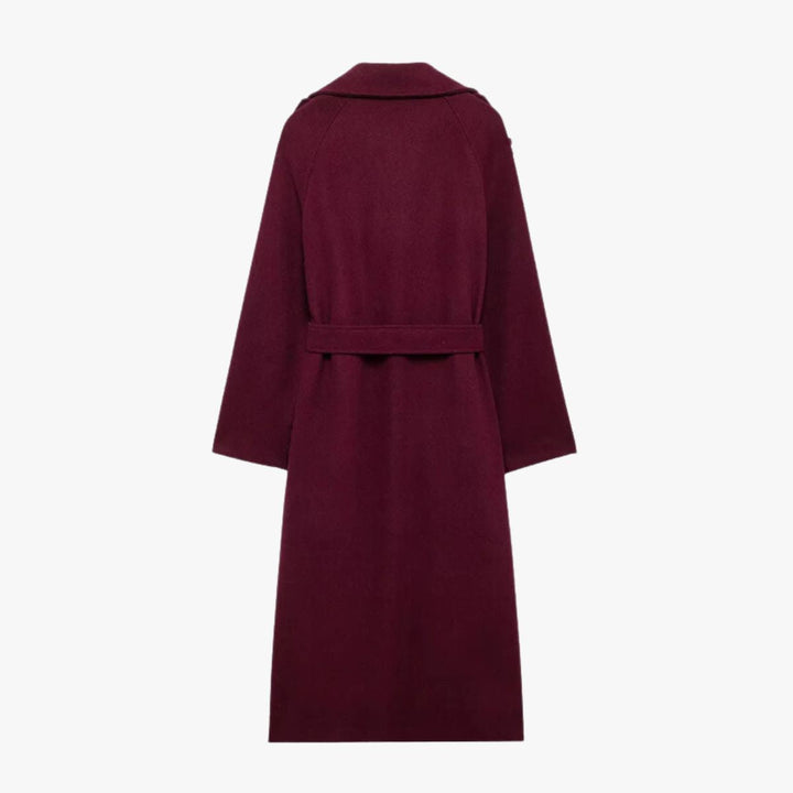 Quinty | Elegancki Trencz w Bordo z Paskiem