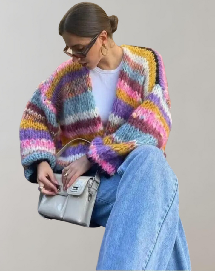 Kolorowy sweter damski z otwartym przodem – Ylva