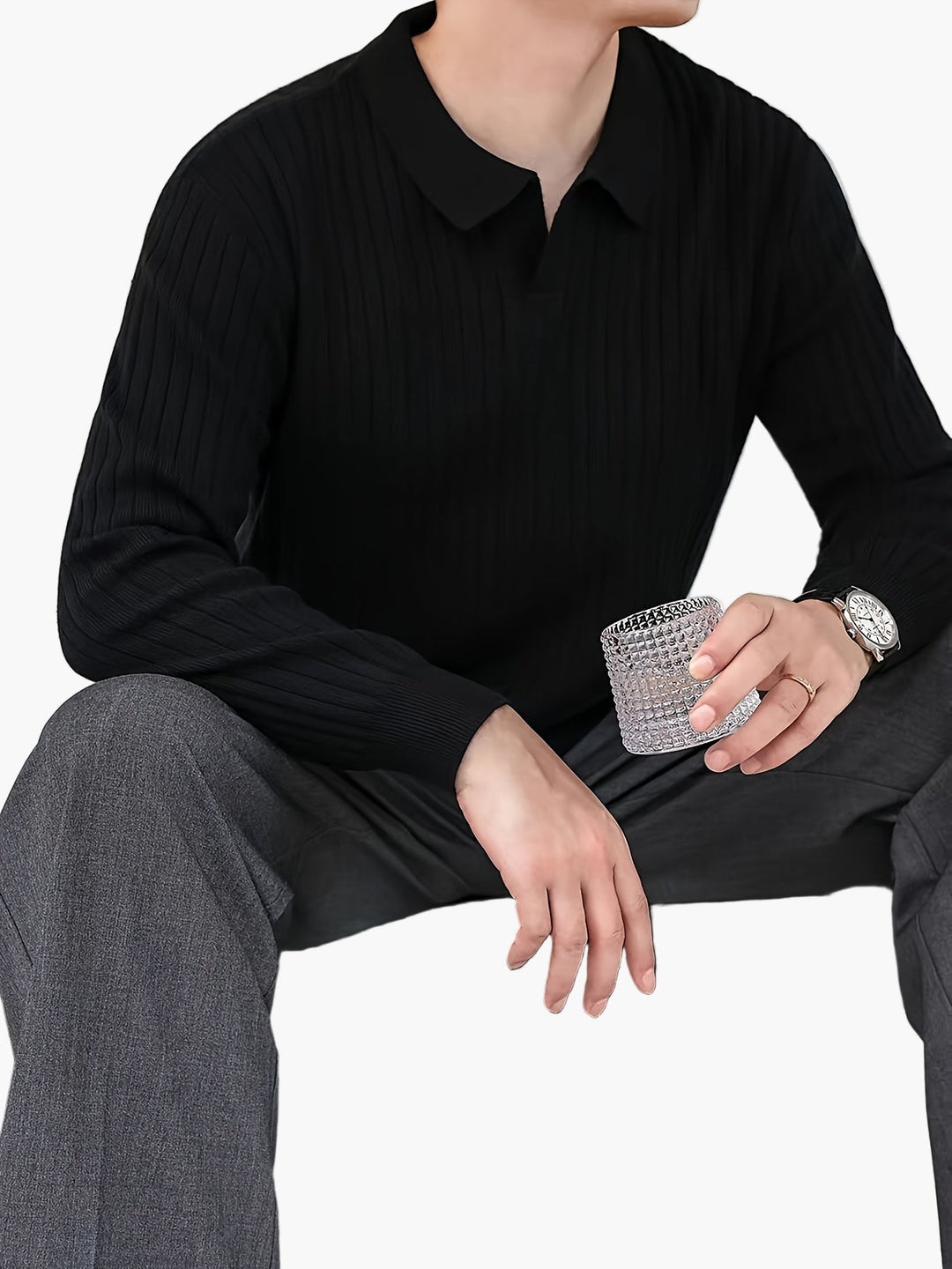 Jakub | Męska koszulka polo dzianinowa z strukturą prążkowaną – Elegancki styl casualowy na co dzień i do biura