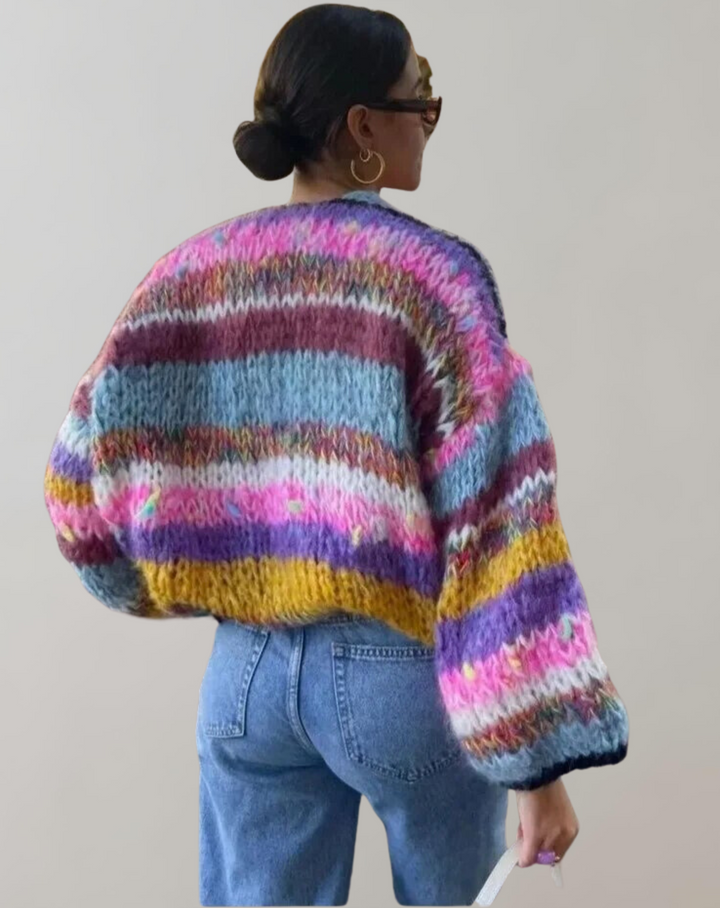 Kolorowy sweter damski z otwartym przodem – Ylva