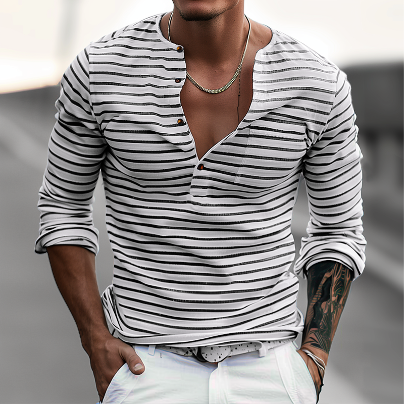 Pasiasty t-shirt Henley z długimi rękawami – Dorian