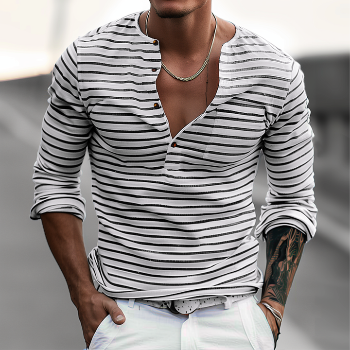 Pasiasty t-shirt Henley z długimi rękawami – Dorian