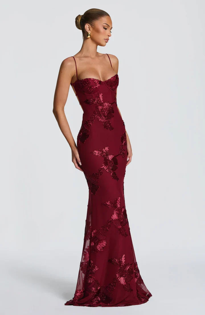 Kaminski | Elegancka sukienka maxi z kwiatowym haftem 3D