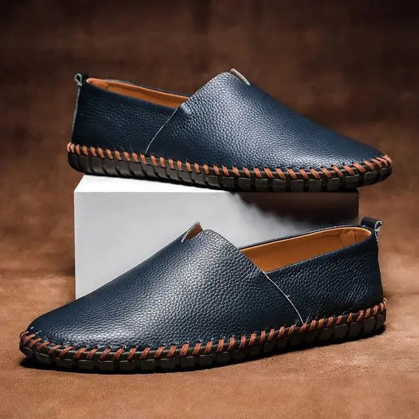 Mateusz | Męskie skórzane mokasyny casual slip-on