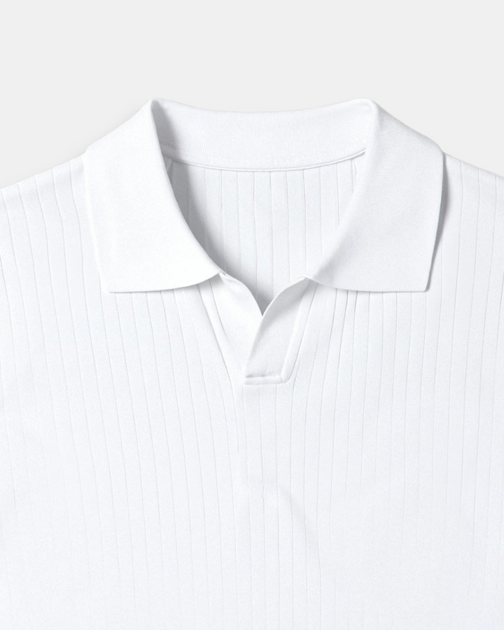 Patryk | Polo męskie z ribbingu – Slim Fit z otwartym kołnierzem