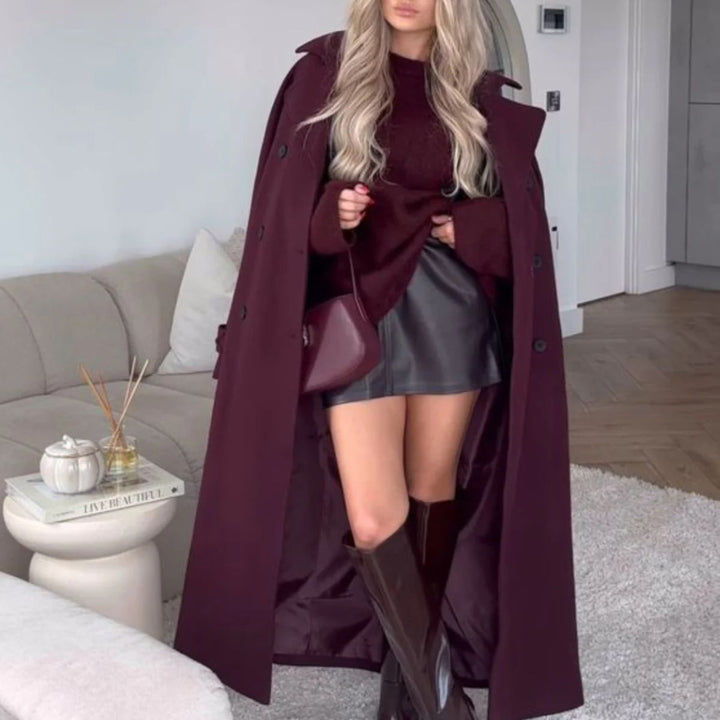 Quinty | Elegancki Trencz w Bordo z Paskiem