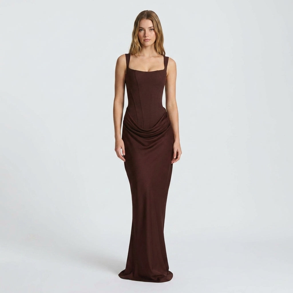 Kaminski | Elegancka sukienka maxi z kwadratowym dekoltem