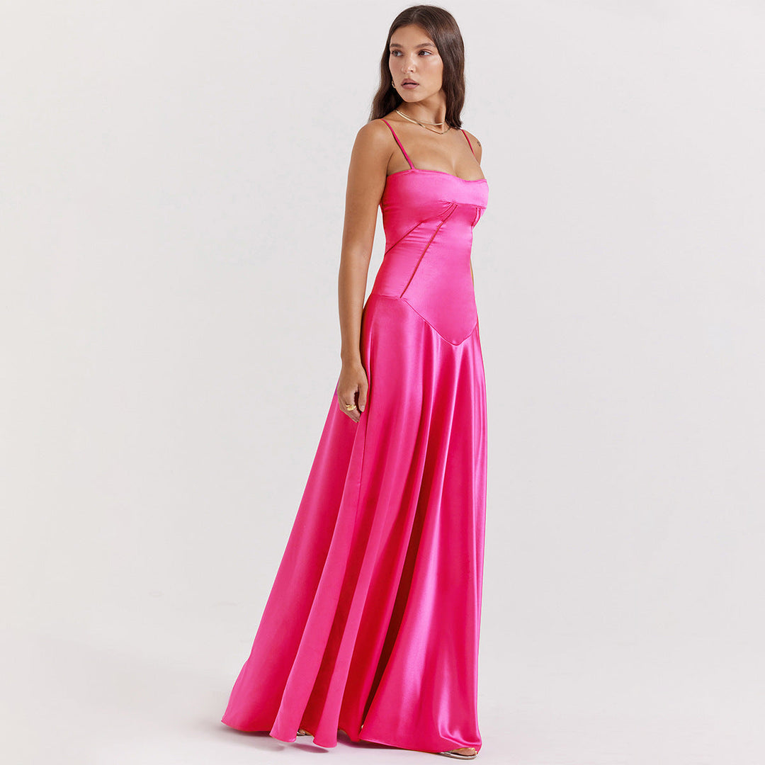 Olivia | Elegancka sukienka satynowa maxi z wiązaniem na plecach