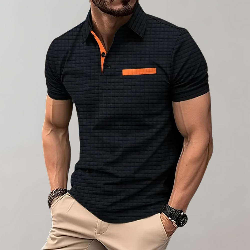 Adrian | Poloshirt męski z wafelowym splotem – nowoczesny i kontrastowy