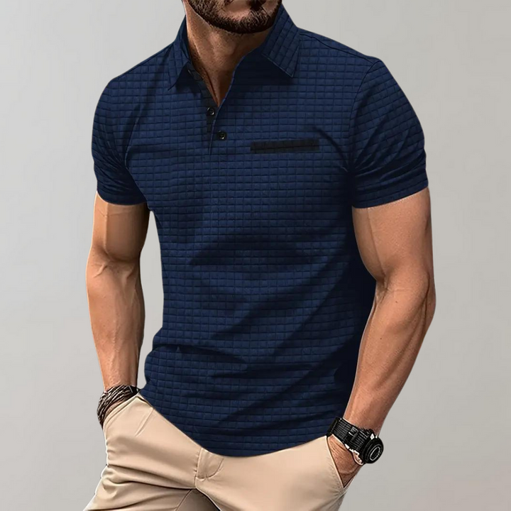 Adrian | Poloshirt męski z wafelowym splotem – nowoczesny i kontrastowy