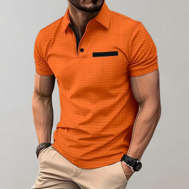 Adrian | Poloshirt męski z wafelowym splotem – nowoczesny i kontrastowy