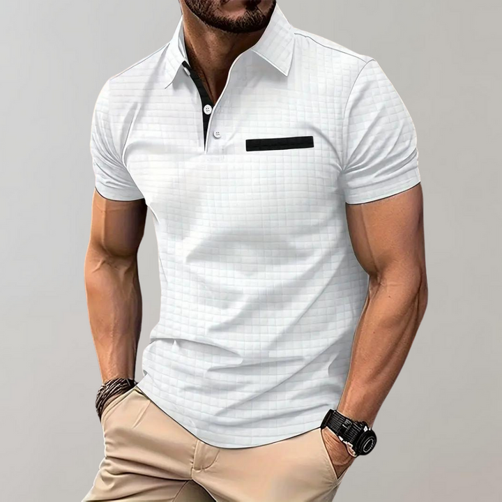 Adrian | Poloshirt męski z wafelowym splotem – nowoczesny i kontrastowy