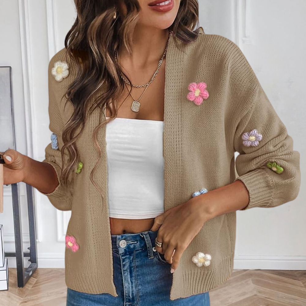 Sweter damski z 3D kwiatami – Maribel