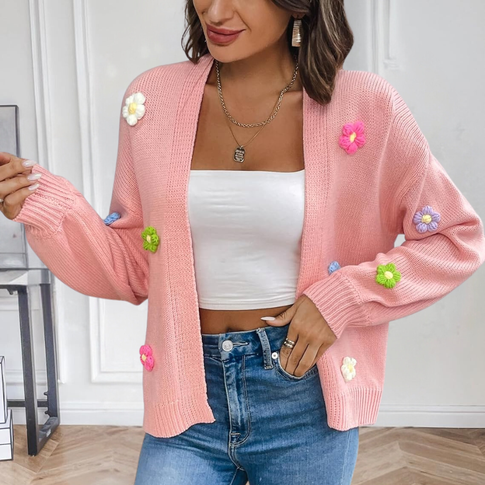 Sweter damski z 3D kwiatami – Maribel