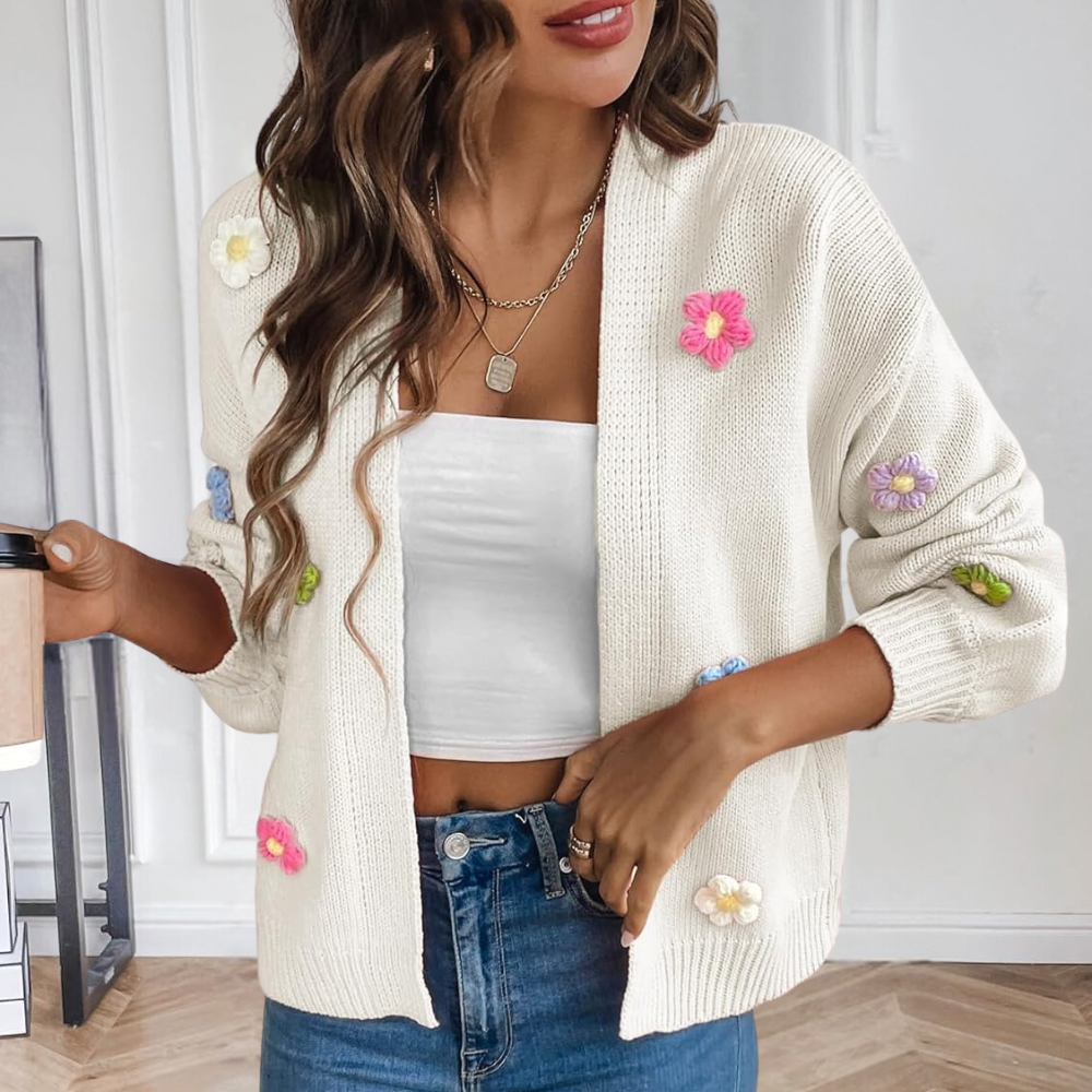 Sweter damski z 3D kwiatami – Maribel