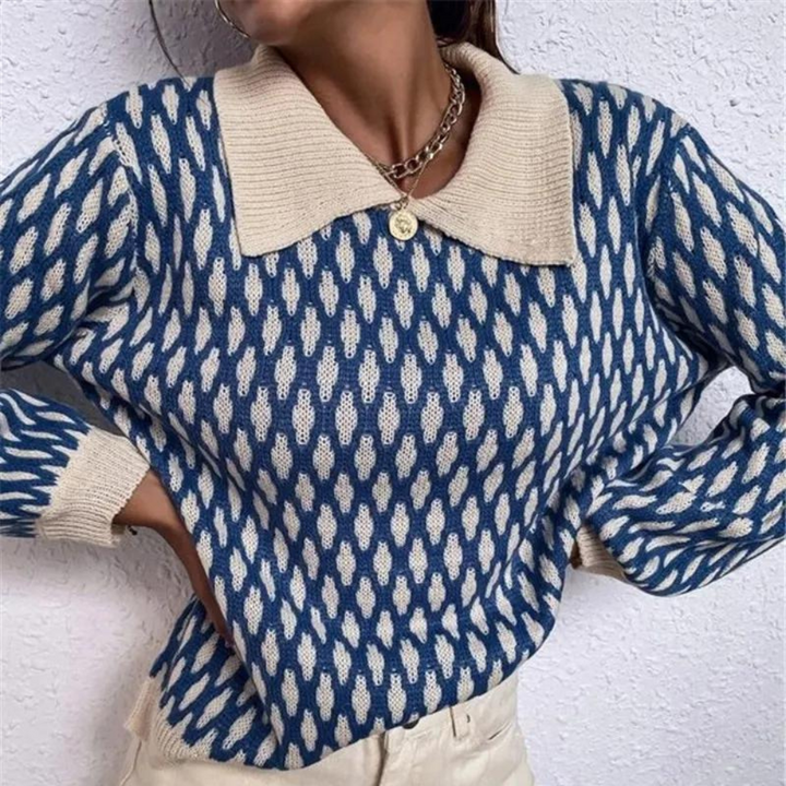 Dzianinowy sweter damski z kołnierzykiem – Solveig