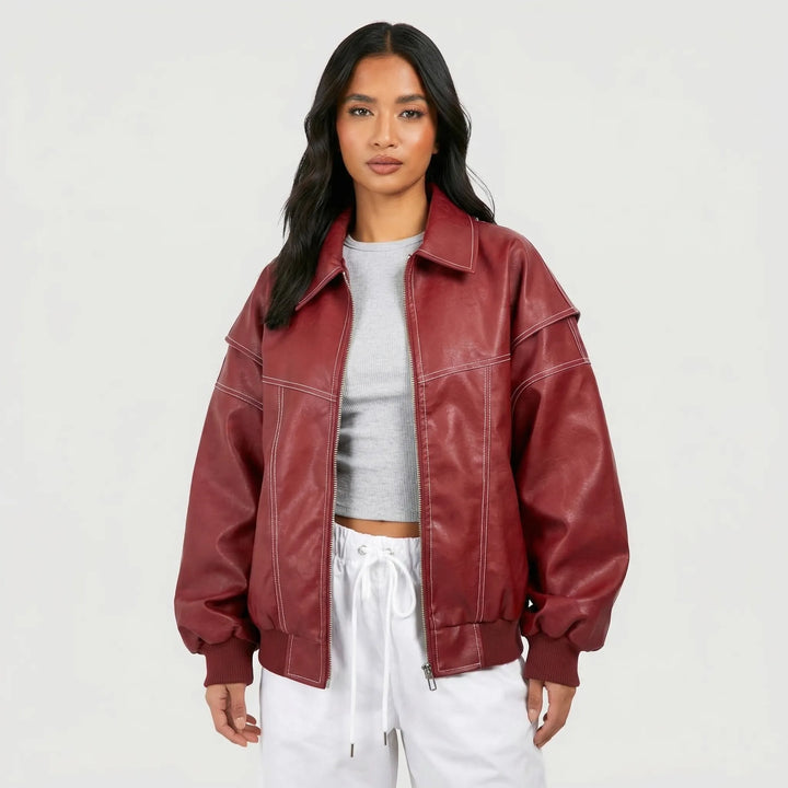 Kurtka z kontrastowymi przeszyciami i sztucznym wykończeniem - Tabitha