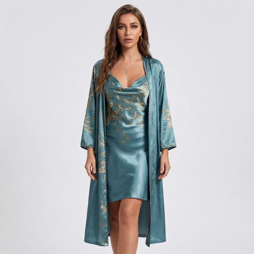 Komplet kimono i sukienka typu slip w kwiaty – Thelma