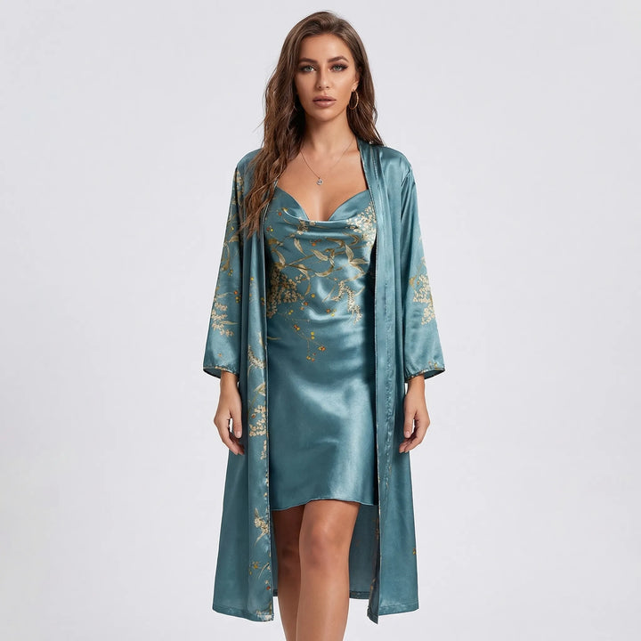 Komplet kimono i sukienka typu slip w kwiaty – Thelma