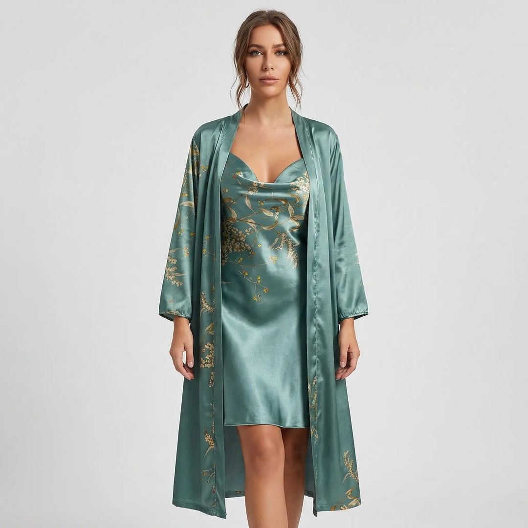 Komplet kimono i sukienka typu slip w kwiaty – Thelma