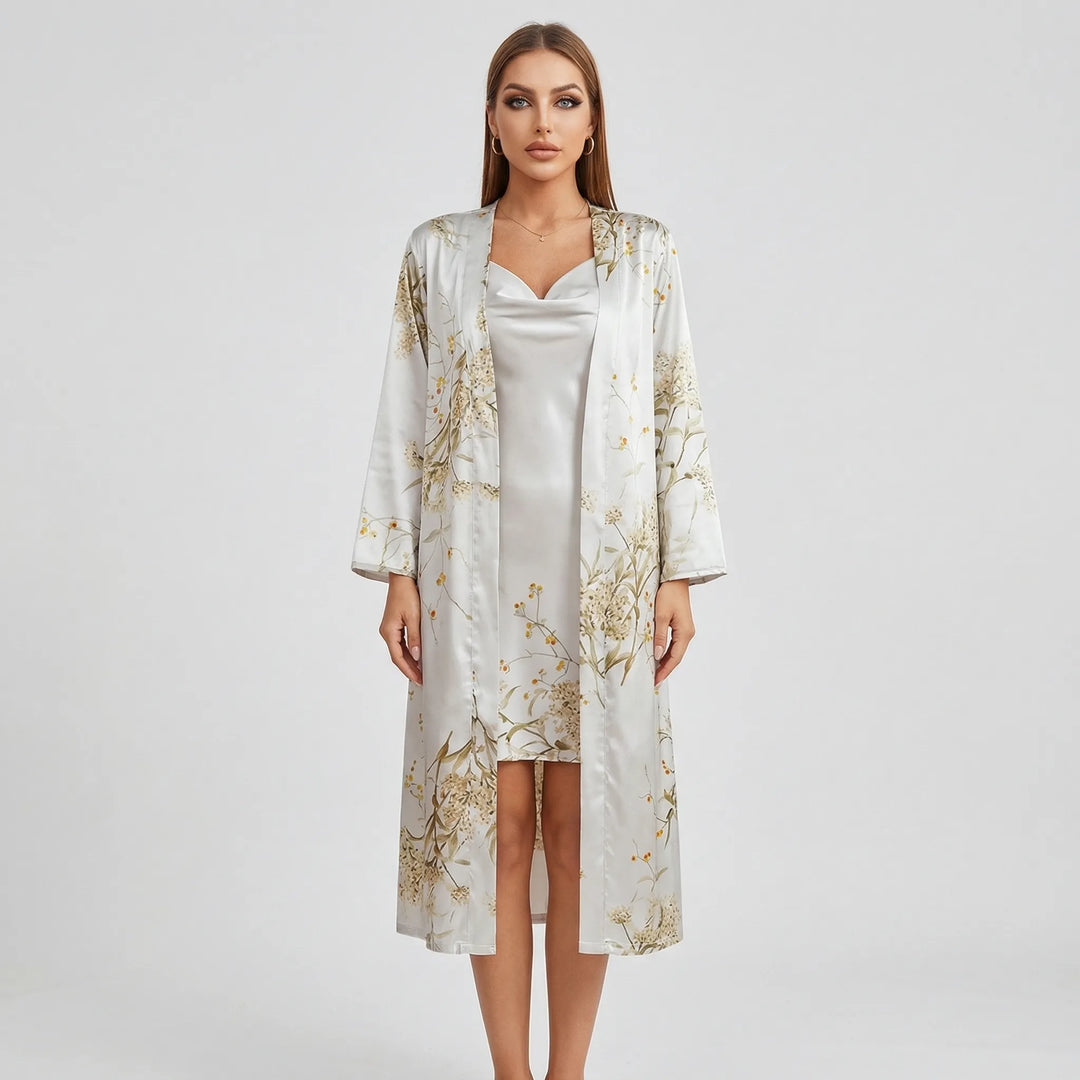 Komplet kimono i sukienka typu slip w kwiaty – Thelma