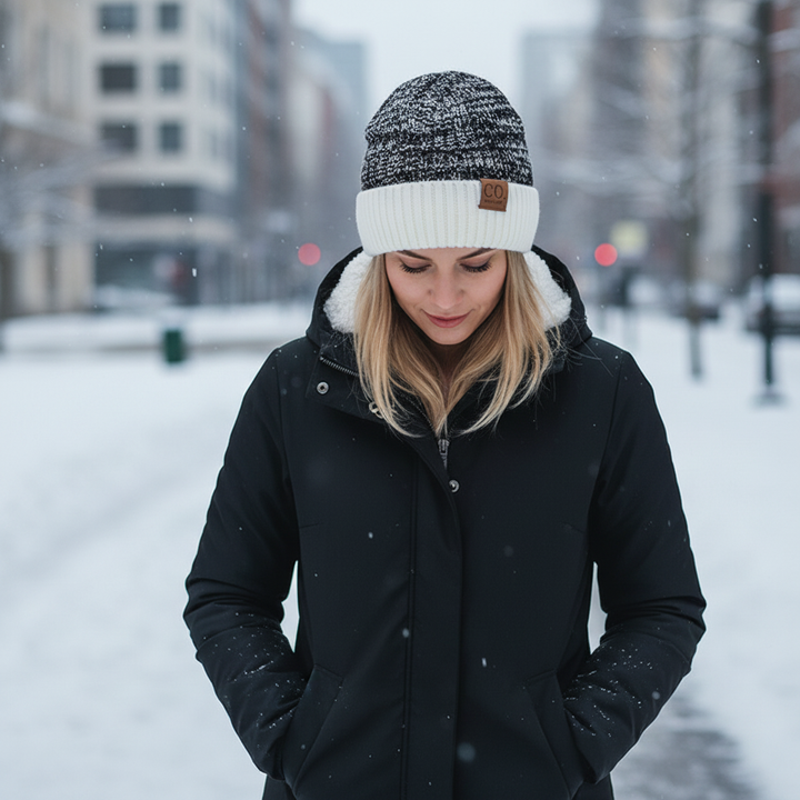 Zrobiona na drutach zimowa czapka z podwójnym wykończeniem - WarmVibe