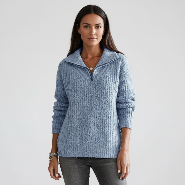 Wykonany na drutach sweter jesienny - Regina