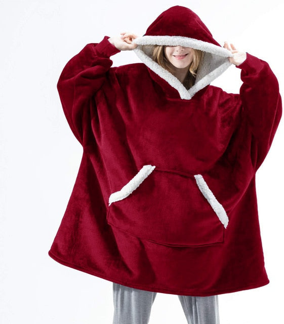 Kaminski | Oversize bluza koc premium z kapturem i miękkim sherpa