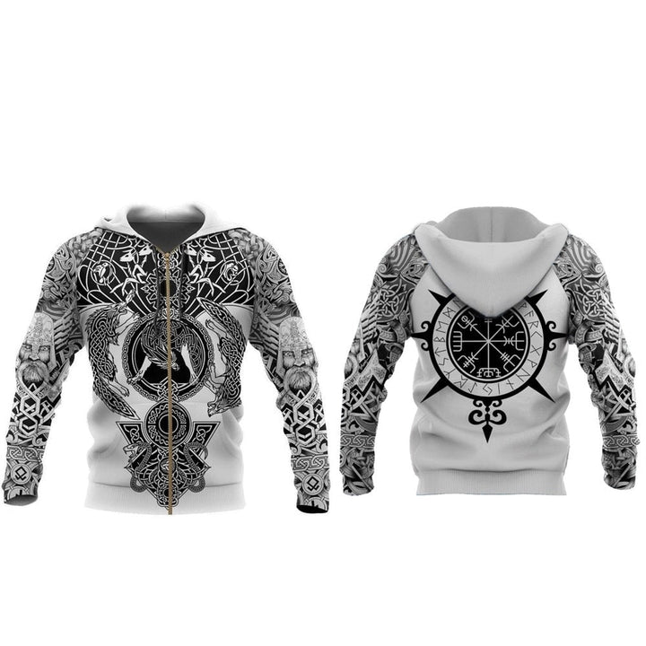 Viking-Hoodie z wzorami run i wojowników – Eirik