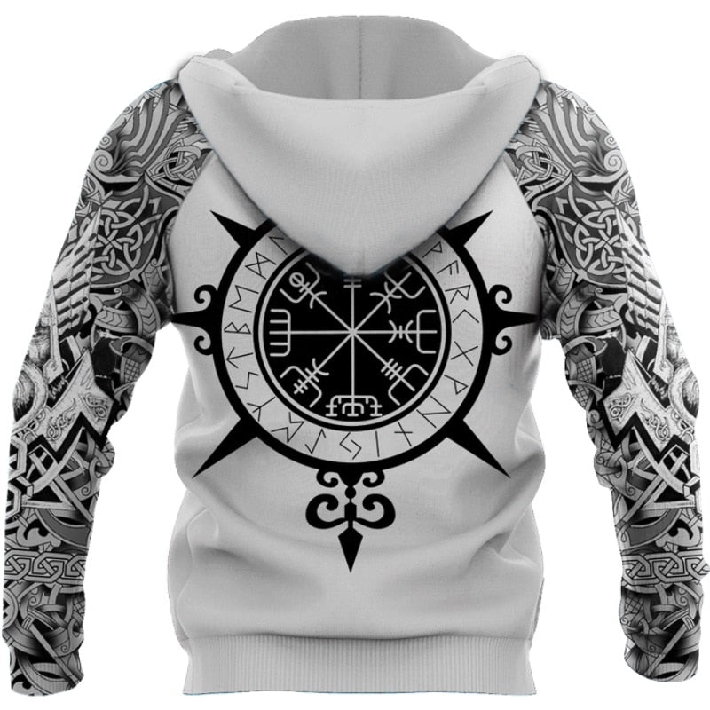 Viking-Hoodie z wzorami run i wojowników – Eirik