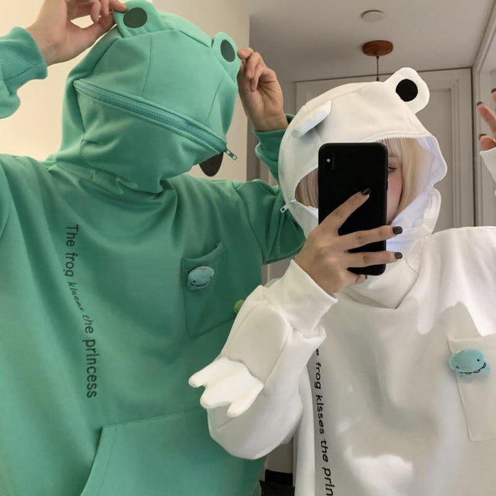 Unisexowy sweter z kapturem z designem żaby – Froggy