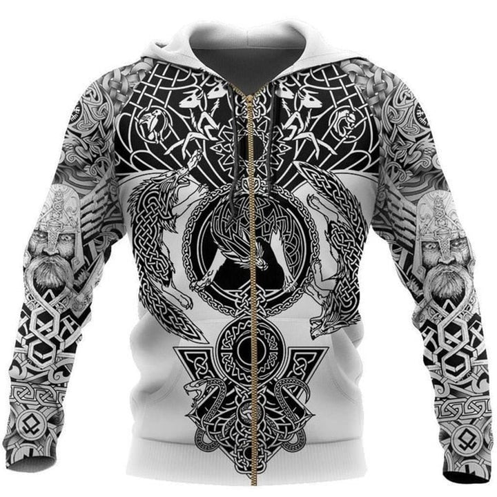 Viking-Hoodie z wzorami run i wojowników – Eirik