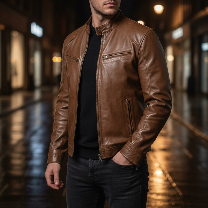 Męska skórzana kurtka O slim fit - Spencer