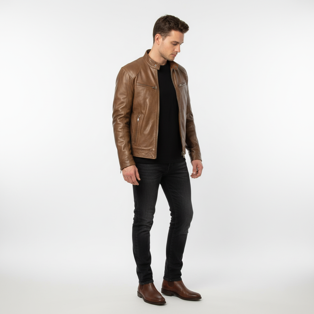 Męska skórzana kurtka O slim fit - Spencer