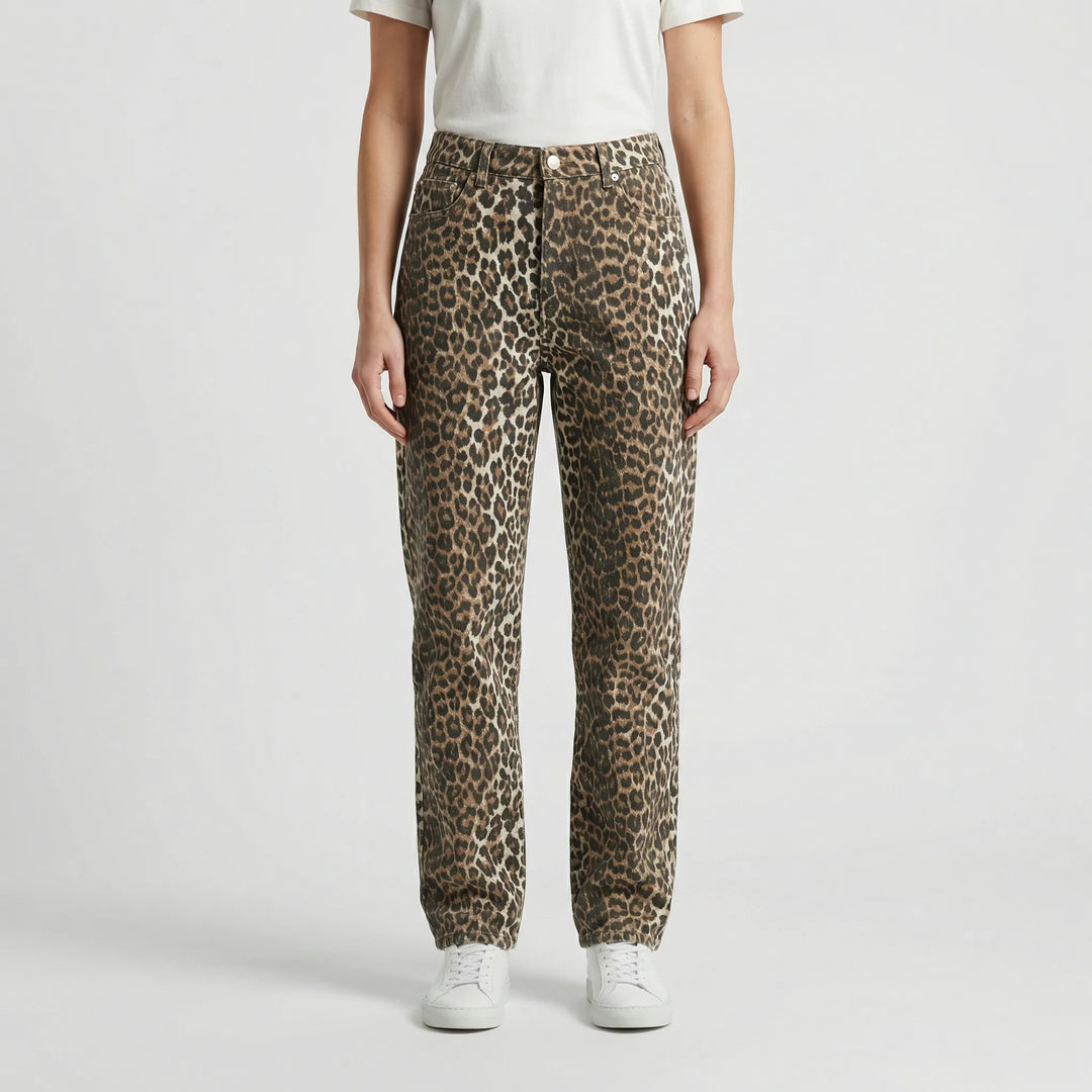 Jeansy z wysokim stanem w panterkę - Candice