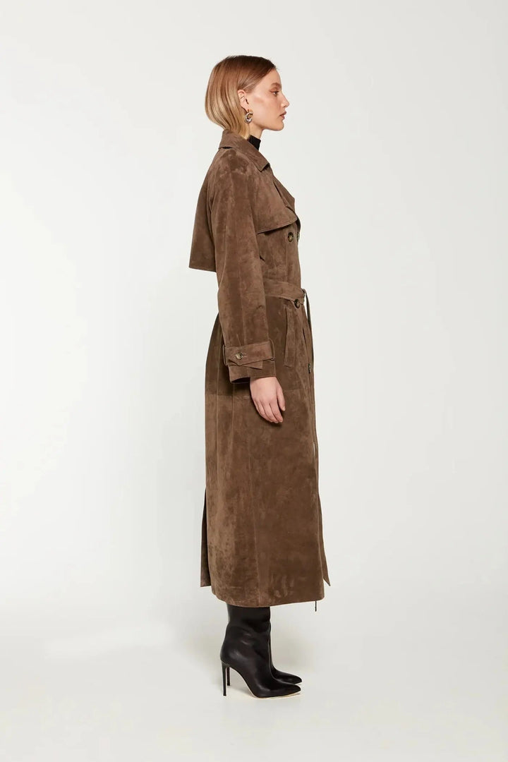 Kaminski | Elegancki damski płaszcz trench z zamszu łączący styl i komfort | Ella