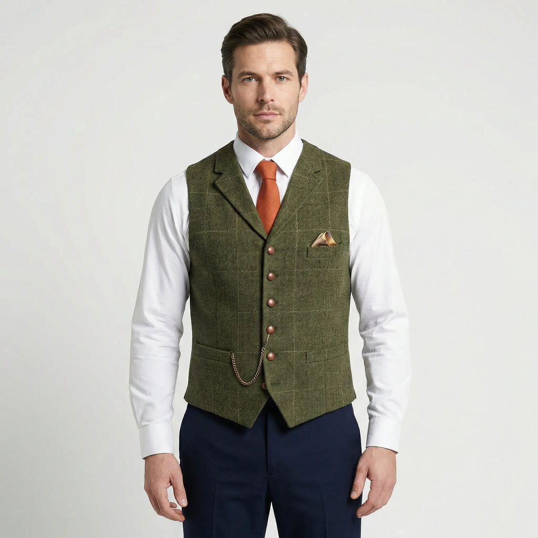 Kamizelka męska w kratę z dekoltem w serek - Sergio