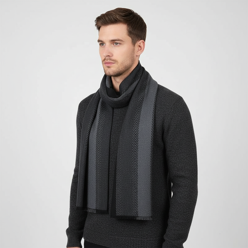 Szalik męski w kratkę z mieszanki wełny kaszmirowej - HeatLoom