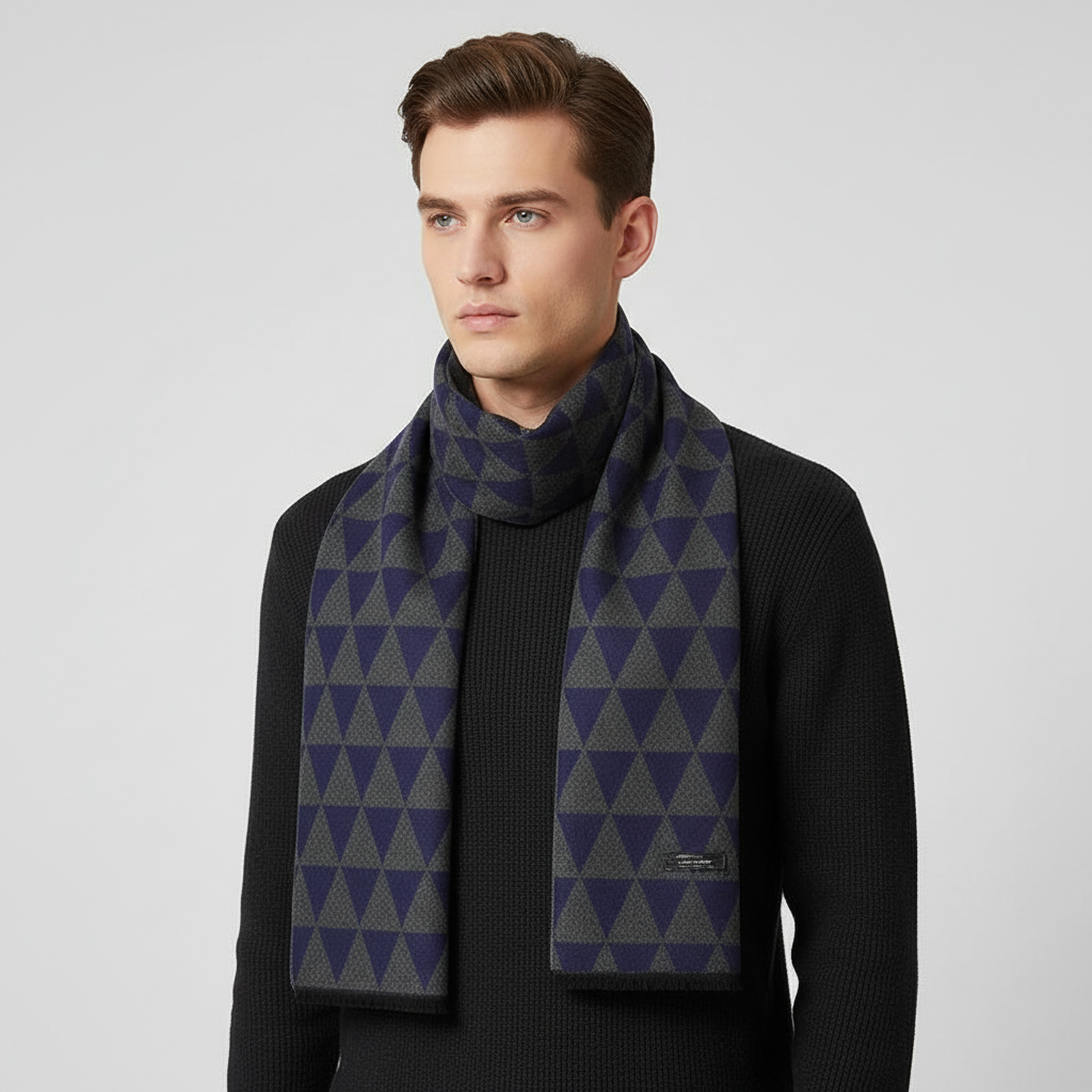 Szalik męski w kratkę z mieszanki wełny kaszmirowej - HeatLoom