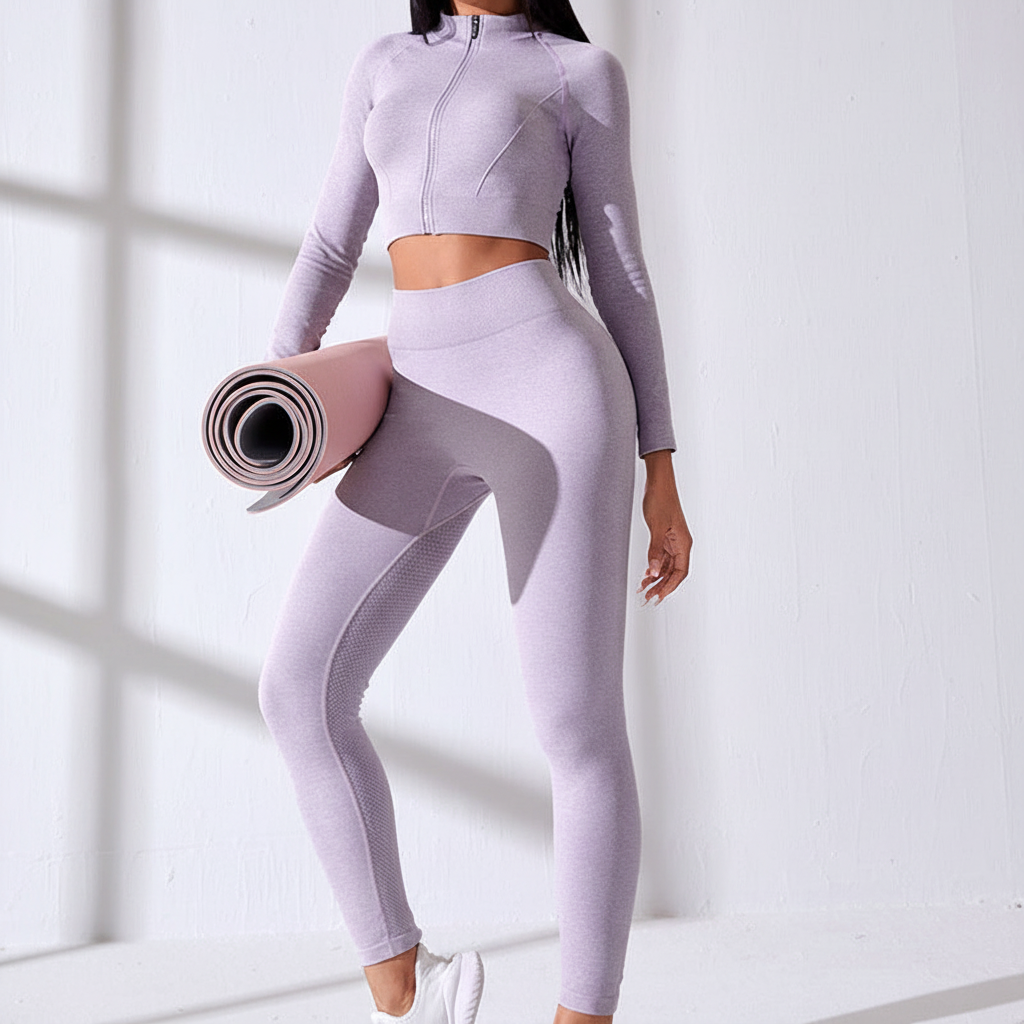 Zestaw crop top z długim rękawem - FitAura